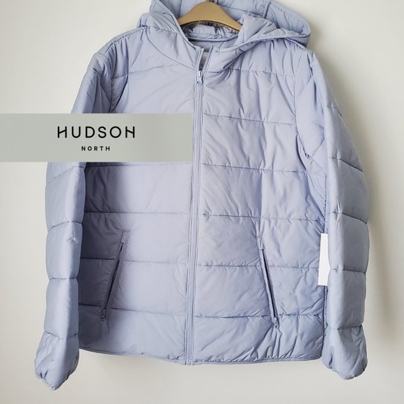 BRAND NEW HUDSON NORTH Plus Size 1X Light Blue Lightweight Puffer Hooded… - Picture 1 of 11